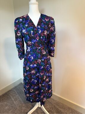 Vintage 80s Pellini by Von Bramlett Jewel Tone Floral Midi Dress